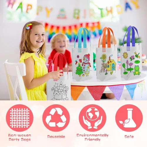 Miniatura 5 de BBTO 100 bolsas de regalo para colorear con dibujos animados, reutilizables, para fiesta, pintura, no tejidas, para niños, fiesta de cumpleaños