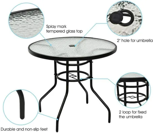 Miniatura 3 de Tangkula Juego de 5 piezas para patio bistró, con 4 sillas plegables y mesa superior de vidrio templado con agujero para sombrilla de 2 pulgadas