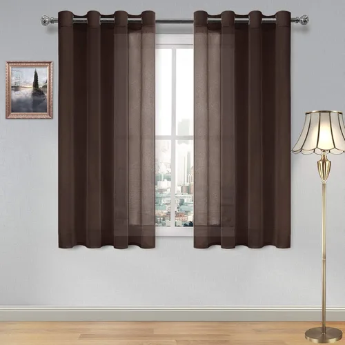 Miniatura 167 de DWCN Cortinas traslúcidas color verde frijol para sala de estar y dormitorio - Cortinas voile con aspecto de lino sintético con ojales en la parte