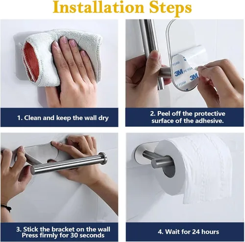 Miniatura 6 de WYSE Portarrollos de papel higiénico autoadhesivo plateado, soporte para papel higiénico para baño, RV, sin perforar, soporte para rollo de papel