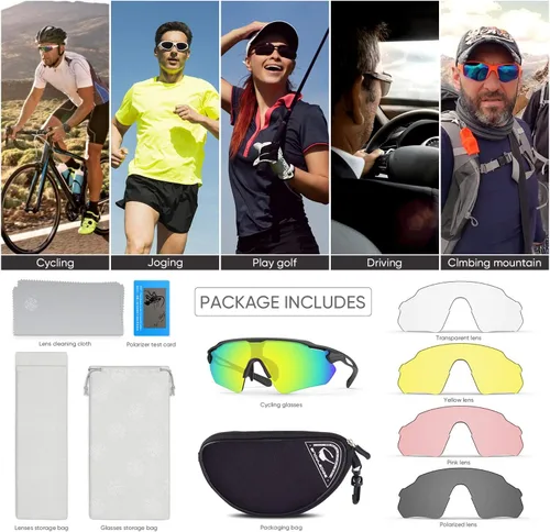 Miniatura 6 de Gafas de ciclismo, lentes deportivos polarizados con marco irrompible TR90, anti-UV400 A # Negro y gris basado en lentes REVO Gold