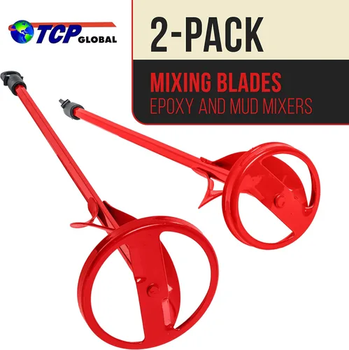 Miniatura 2 de TCP Global Accesorio mezclador de pintura (juego de 2) – Mezclador de paletas de taladro de 15.5 y 14 pulgadas con ejes hexagonales de 3/8 y 5/16