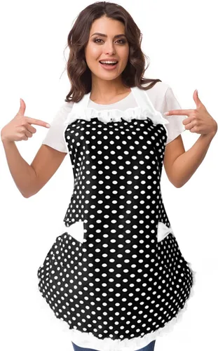 Miniatura 19 de Violet Mist Lindos delantales negros para mujeres con bolsillos, delantales vintage retro elegantes para niñas con lazo, vestido sexy de los años