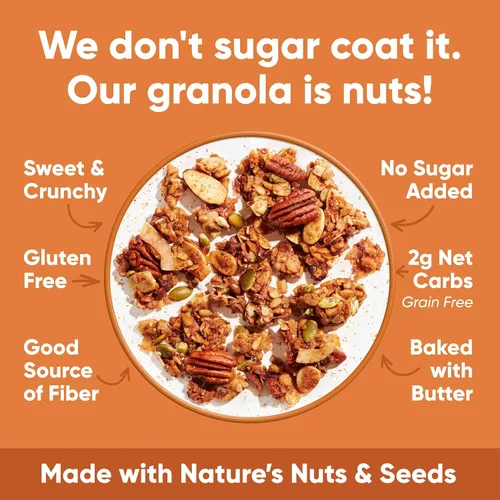 Miniatura 5 de NuTrail Cereal de granola de nuez, nuez y canela, sin azúcar añadido, sin gluten, sin granos, keto, bajo en carbohidratos, desayuno saludable, 8