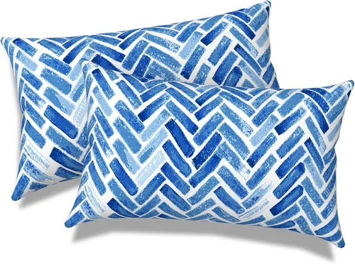 Miniatura 185 de Juego de 2 almohadas para exteriores de 16 x 16 pulgadas, repelentes al agua con interiores, para muebles de patio, hogar, jardín, geometría bohemia