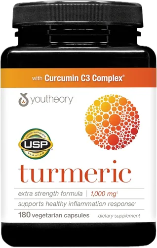 Youtheory Cúrcuma Extra Strength - 1,000 mg - Apoya la salud muscular y articular* - Contiene biopotenciadores, curcuminoides y extractos de hierbas