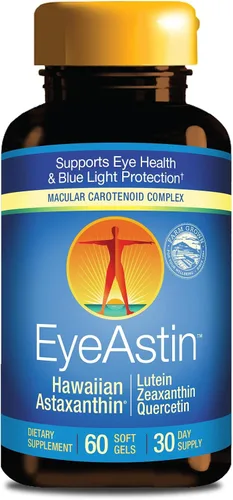 EyeAstin, BioAstin Astaxantina hawaiana con luteína y zeaxantina, apoya la salud ocular de forma natural, 60 unidades