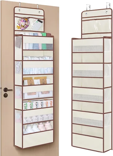 Miniatura 10 de Univivi Organizadores colgantes para colgar sobre la puerta, armario de guardería, armario de almacenamiento para bebés con 4 compartimentos Beige