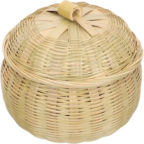 Kichvoe Cesta de almacenamiento de tejido con organizador de tapa para cocina, contenedor de alimentos doméstico, diseño tejido para espacio limpio