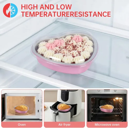 Miniatura 4 de Juego de 15 moldes para pasteles en forma de corazón con tapas, mini recipientes desechables de papel de aluminio para cupcakes de 22.7 onzas