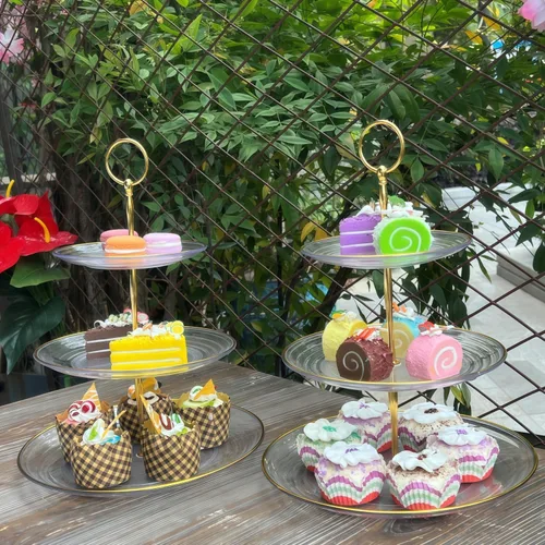 Miniatura 6 de RAUVOLFIA Soporte para cupcakes de 3 niveles, soporte pequeño para tartas, soporte de postre de plástico transparente, bandeja para servir pasteles