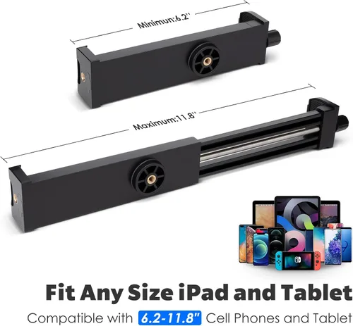 Miniatura 2 de Adaptador de montaje de trípode para iPad con cabeza esférica, soporte universal de abrazadera giratoria 360 con control remoto Bluetooth para iPad