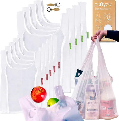 Miniatura 11 de purifyou Juego de 9 mini bolsas de lona de algodón orgánico reutilizables con cordón para comprar comestibles, productos secos, artículos esenciales