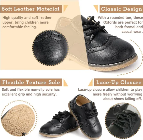 Miniatura 2 de Zapatos Oxford de piel sintética para niños y niñas, zapatos de vestir de boda para niños pequeños, con cordones, suela de textura antideslizante