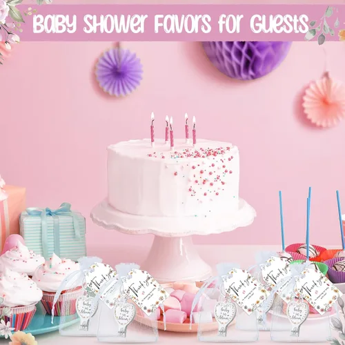 Miniatura 6 de Wesiti 25 juegos de llaveros para baby shower para invitados Baby in Bloom con cortaúñas y abridor de botellas, tarjeta de agradecimiento y bolsa