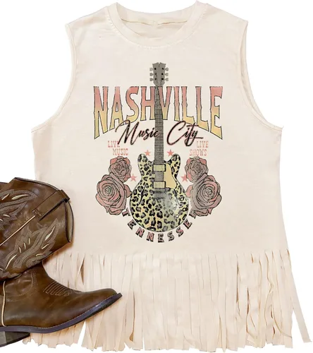iliheyov Nashville - Camiseta sin mangas para mujer, diseño de festival de música country, estampado gráfico, sin mangas, Nash Music