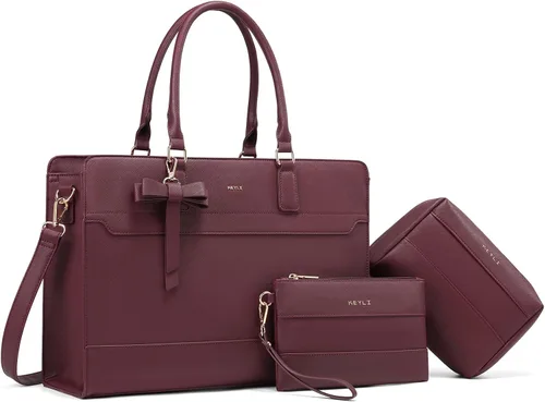 Miniatura 11 de Keyli 3 unids bolsa para laptop para mujer, 15.6 pulgadas, cuero trabajo, trabajo, oficina, oficina, maletín de hombro