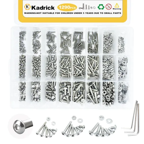 Miniatura 25 de Kadrick 1230 piezas de tornillos de acero inoxidable 304, surtido métrico M2 M3 M4 M5, kit de pernos de cabeza hexagonal de botón de 4mm-20mm