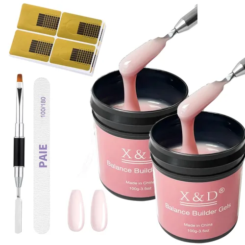 Miniatura 17 de X&D Kit de uñas de poligel, 3 piezas de gel de uñas de gel natural transparente, kit de gel de uñas de secado rápido, juego de gel de uñas