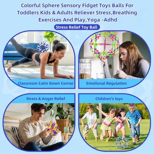 Miniatura 5 de 2 piezas de juguete de bola de respiración expandible de esfera colorida – Bola antiestrés para aliviar la ansiedad, juguete sensorial y Fidget