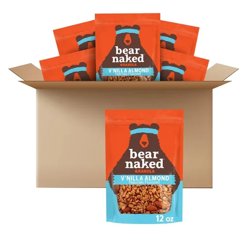 Bear Naked Cereal de granola, vegano, aperitivos de desayuno, almendra V'Nilla (6 bolsas)