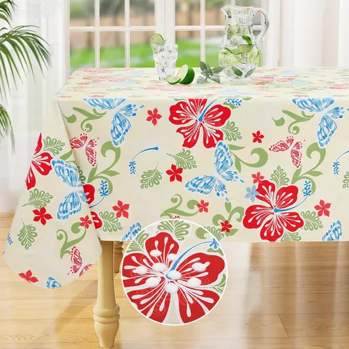Miniatura 14 de misaya Mantel rectangular de vinilo impermeable, mantel lavable con reverso de franela, mantel de plástico para cena, picnic, interior y exterior