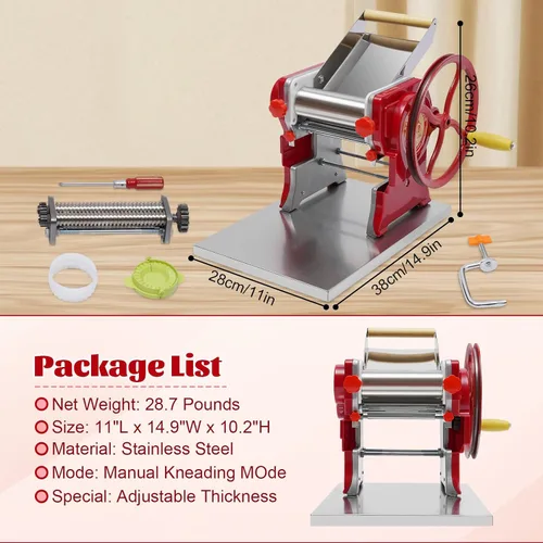 Miniatura 6 de Máquina para hacer pasta, máquina manual de fideos, rodillo de masa de pasta con cuchilla, fabricante de fideos de manivela para espaguetis