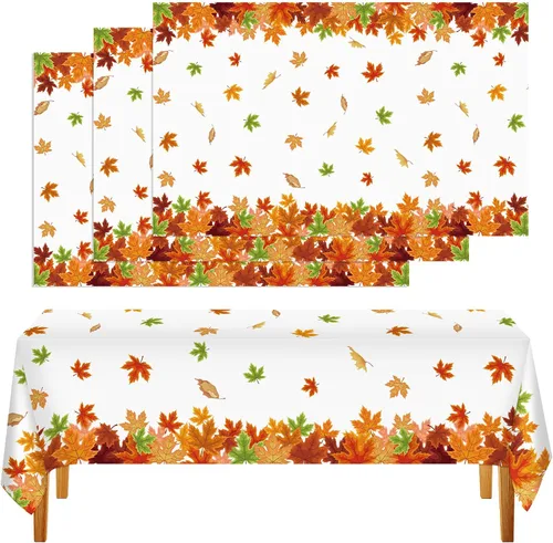 Unittype 3 manteles de hojas de otoño de Acción de Gracias, desechables, hojas de arce, rectangular, de plástico, para suministros de decoración de