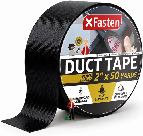 XFasten Cinta adhesiva negra, cinta de embalaje, cinta de caja resistente para suministros de envío, 2 pulgadas x 50 yardas, 5.8 mil, reparación y