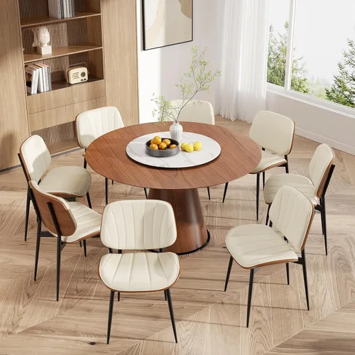 Miniatura 15 de Silla de comedor, sillas de comedor modernas de mediados de siglo, sillas de cocina tapizadas de piel sintética con respaldo de madera curvada