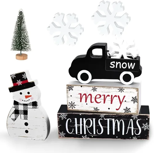 Miniatura 7 de Yinhua - Decoraciones de Navidad para interiores, decoración de mesa navideña, muñeco de nieve de camión negro con árbol de Navidad y copos