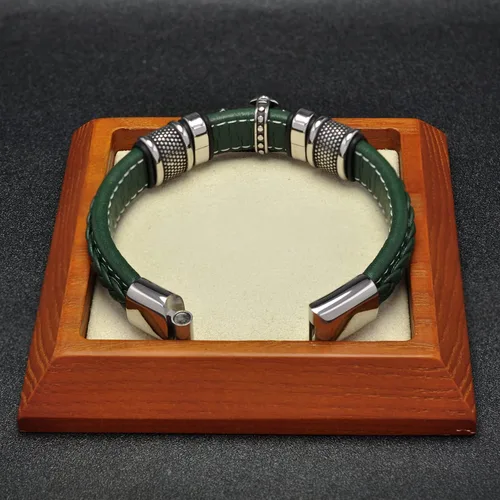 Miniatura 4 de Leisure moment Pulsera religiosa de cruz para hombre de cuero y acero inoxidable, Sin gemas.