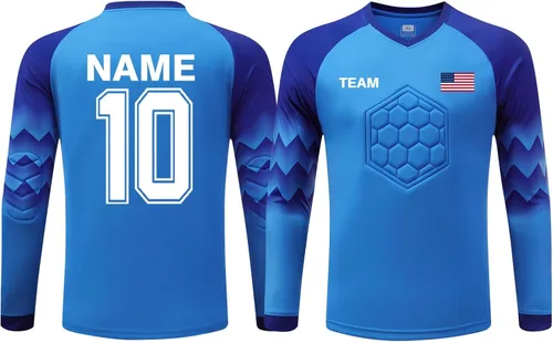 Camiseta de portero de fútbol acolchada personalizada para niños, jóvenes y adultos, con logotipo de número de nombre