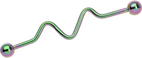 Miniatura 2 de Oasis Plus Anillo de perforación industrial de 14G con forma de arco iris, barra de proyecto, cartílago, 1.969 in, Acero inoxidable, acero