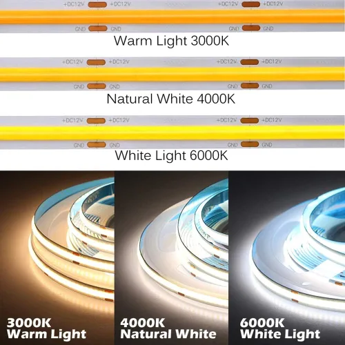 Miniatura 4 de Tira LED COB de 12 V CC de alta densidad flexible CRI 90+ luces blancas frías de 16.4 ft (luz blanca 6000 K, 384 LEDsm)