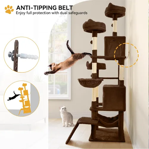 Miniatura 4 de YITAHOME Árbol para gatos de 75 pulgadas de alto para interior: torre multinivel para gatitos con condominios para gatos, perchas superiores, rampa
