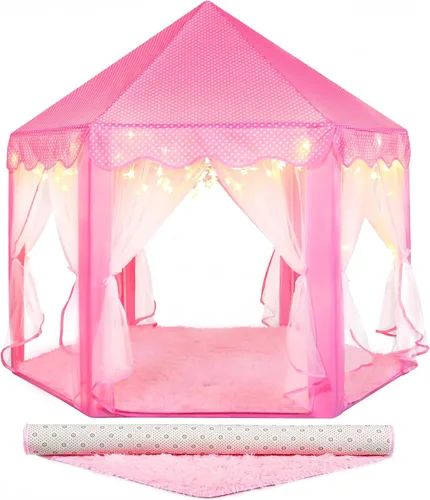 Miniatura 10 de wilwolfer Tienda de campaña tipo castillo de princesa para niñas, tienda de campaña hexagonal grande para jugar, casa de juegos con luces de Tienda