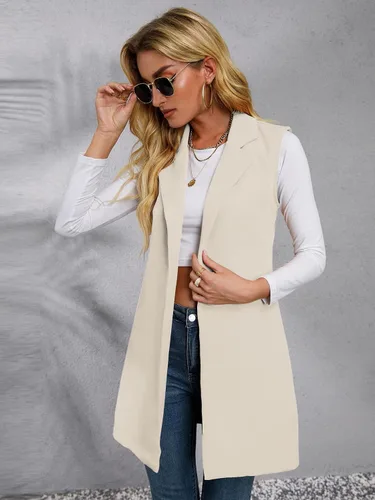 Miniatura 4 de Verdusa Chaqueta tipo blazer sin mangas con cuello de solapa y frente abierto para mujer