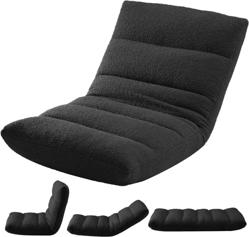 Adjustable Floor Chair with Memory Foam, Folding Gaming Chair with Back Support, Padded Sleeper Bed Couch Recliner, Self-Supporting Floor Lounger