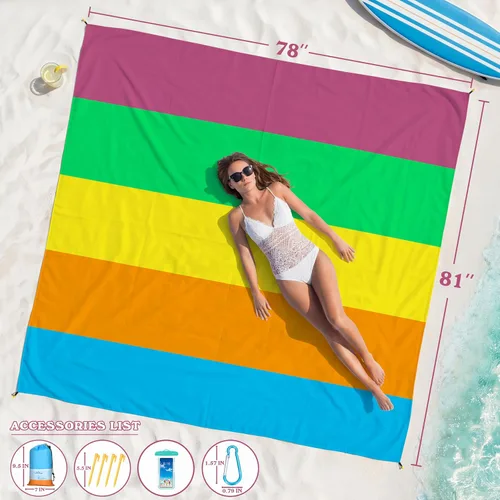 Miniatura 68 de Famstar Beach Blanket Oversized Extra Large 78"X81"/10'X9',Waterproof Sandproof Beach Blanket 2-8 Adults Lightweight Durable for Travel Camping