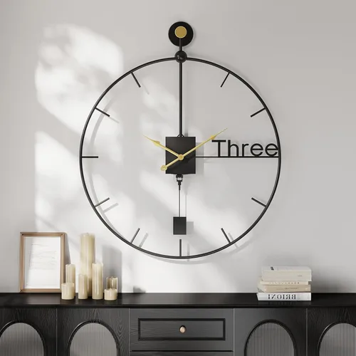 Miniatura 68 de Reloj de pared negro de 16 pulgadas decorativo, moderno reloj de metal para sala de estar, funciona con pilas, silencioso, sin tictac, números