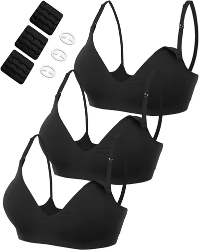 HOFISH Sujetador de lactancia de maternidad para lactancia materna, embarazo, cuello en V profundo, camiseta sin varillas, con extensores y clips