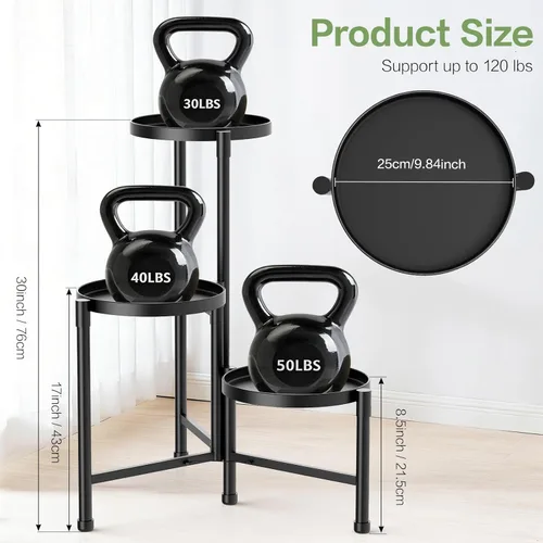 Miniatura 2 de Soporte esquinero de metal de 3 niveles para interiores y exteriores, soporte para múltiples macetas de 30 pulgadas de alto, organizador de plantas