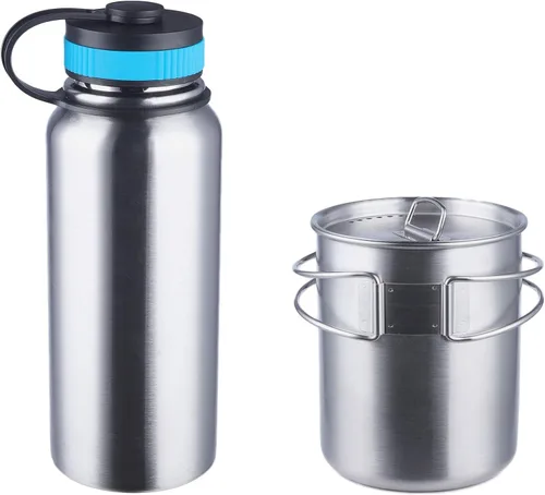 Miniatura 2 de Botella de agua de acero inoxidable Gearland con taza de camping anidada y tapa para bolsa de evacuación, equipo de supervivencia en la naturaleza
