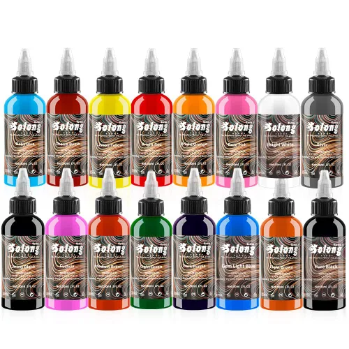 Solong Tattoo Ink - Juego de 16 colores de tinta de tatuaje, kit de pigmentos de 1 oz (1.0 fl oz) para kit de tatuaje, juego de tinta de tatuaje