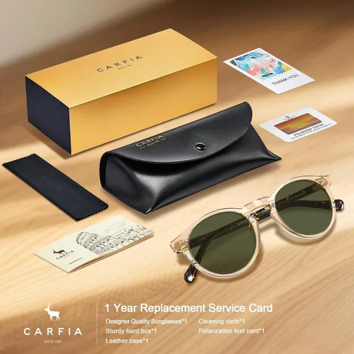 Miniatura 21 de CARFIA Gafas de sol redondas de acetato para hombre, polarizadas, protección UV, gafas de sol clásicas retro CA5289L