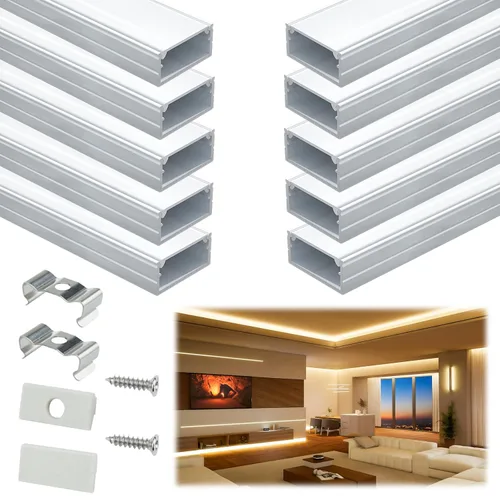 Muzata Paquete de 10 tiras LED de aluminio plateado con cubierta blanca lechosa U102 WW 2M