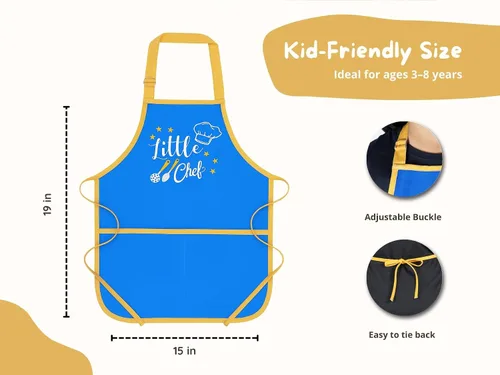 Miniatura 3 de PurpleEssences Delantal para niños con correa ajustable para el cuello y bolsillo frontal, delantal de chef para hornear y manualidades, 15 x 18