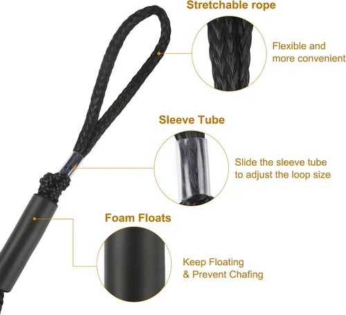 Miniatura 2 de Cuerda de amarre para lancha de 3.5 pies, paquete de 2 amarres para embarcaciones para acoplamiento de cables elásticos negros, accesorios