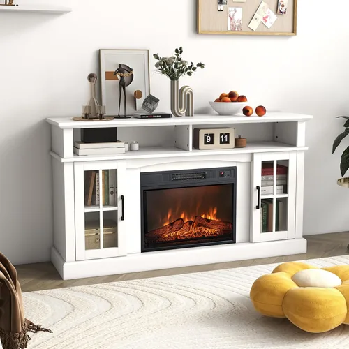 Miniatura 2 de Tangkula Soporte de TV con chimenea para televisores de hasta 65 pulgadas, consola de TV con chimenea eléctrica con control remoto, protección Blanco